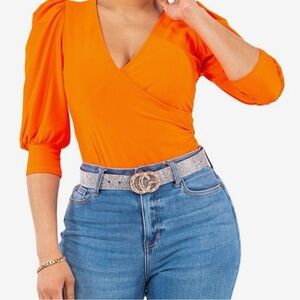Orange V-Neck Wrap Top